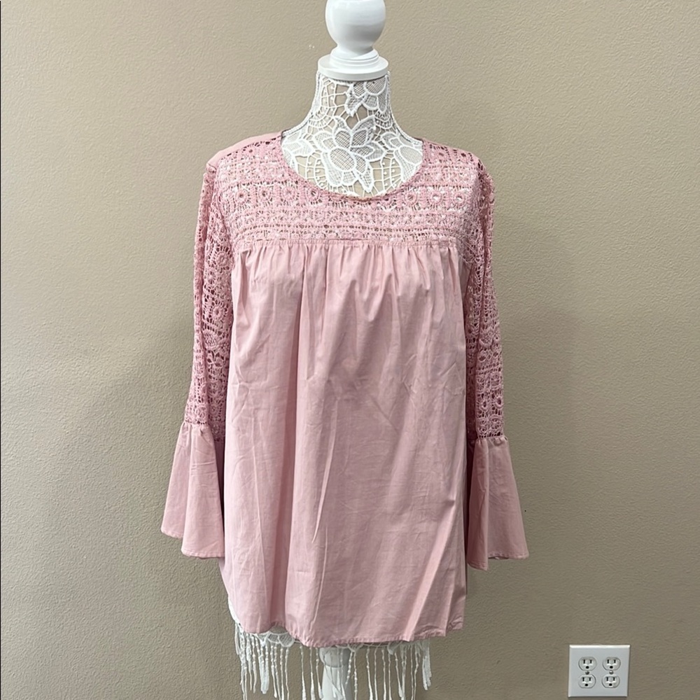 Pink Lace Detail Women's Top